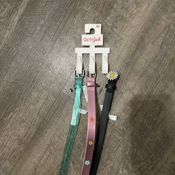 3 Pack Cat & Jack Girls XL Belts Green Glitter Purple Black NWT - Picture 2 of 4